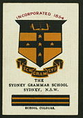 Collectible Cigarette card featuring the Grammar colours and crest, c. 1910s SGSCigcard.jpg