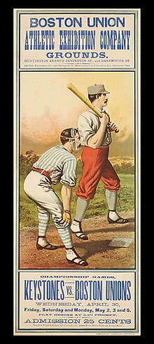 Poster for an April 1884 game between the Boston Unions (Reds) and the Keystone Club. Note the red uniform pants. 840430-bostonunions-poster.jpg