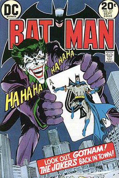 Cover of Batman #251 (September 1973) featuring "The Joker's Five-Way Revenge", which returned the Joker to his homicidal roots. Art by Neal Adams.