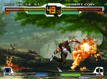 Arcade version screenshot of a match between Kyo and Ryu NEOGEO SNK vs. Capcom - SVC Chaos (SVC Chaos - SNK vs. Capcom).png