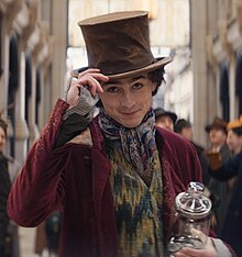 Timothee Chalamet as Willy Wonka in the 2023 film Wonka. Wonka 2023 Timothee Chalamet.jpeg