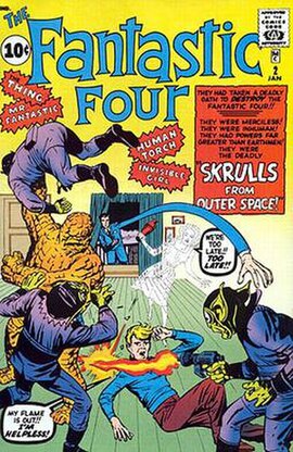 Cover of Fantastic Four vol. 1 #2 vol. (Jan, 1962) Featuring the first appearance of the Skrulls, art by Jack Kirby.