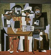 Pablo Picasso, Nous autres musiciens (Three Musicians), 1921 Pablo Picasso, 1921, Nous autres musiciens (Three Musicians), oil on canvas, 204.5 x 188.3 cm, Philadelphia Museum of Art.jpg