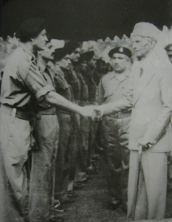 Muhammad Ali Jinnah, the founder of Pakistan, meeting with officers of 6th Bn, Frontier Force Rifles (Now 1st FF).