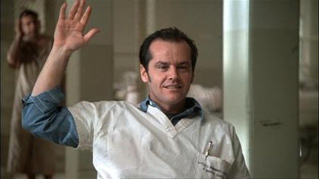 Jack Nicholson as Randle Patrick "Mac" McMurphy in the 1975 film One Flew Over the Cuckoo's Nest, voting to watch the 1963 World Series.