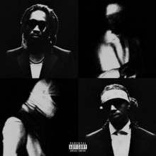 The album's cover art: four separate squares which show the two artists and masked people.