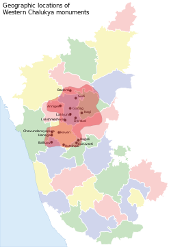 Hlavní oblast architektonické činnosti západní Chalukya v moderním státě Karnataka v Indii