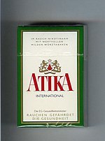 An old German pack of Atika cigarettes, with a German text warning at bottom Atika International (Full flavour).jpg