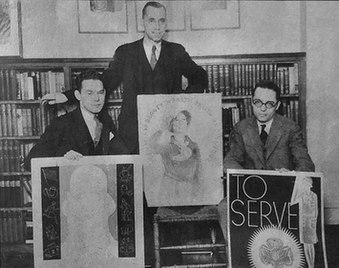 (Center). Prize-winning trio, each with their poster. Girl Scouts' national headquarters in NYC, Feb 11, 1931.