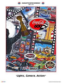 2014 Coca-Cola 600 program penutup, dengan karya seni oleh Sam Bass. "Lampu-Lampu, Kamera, Tindakan!"