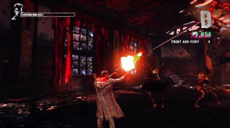 Dante battling demons in Limbo using his semi-automatic pistols Ebony and Ivory.