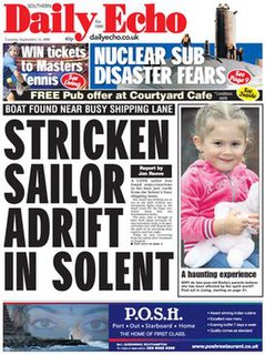 <i>Southern Daily Echo</i> Daily tabloid newspaper covering Hampshire, England