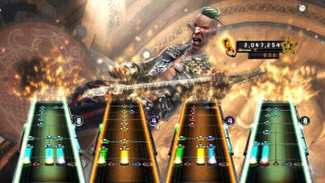 Four player gameplay where all four are playing the same instrument on three different difficulties.