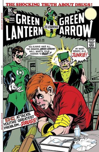 Green Lantern/Green Arrow #85 (October 1971), one of the first comic stories to tackle the issue of drug use – cover art by Neal Adams