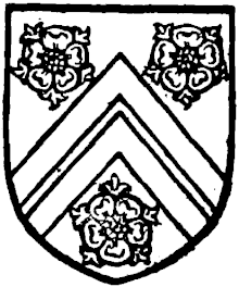 Shield of William of Wykeham. Argent two cheverons sable between three roses gules. Shield of William of Wykeham (died 1404). Argent two cheverons sable between three roses gules.gif