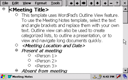 WordPad running on Windows CE 5.0