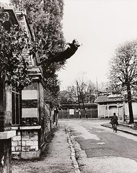 Conceptual work by Yves Klein at Rue Gentil-Bernard, Fontenay-aux-Roses, October 1960. Le Saut dans le Vide (Leap into the Void).
