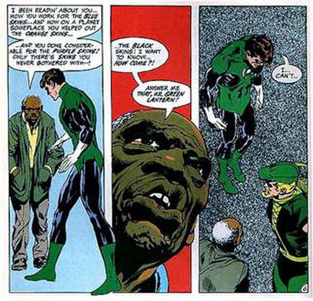 Three panels ushering in the O'Neil/Adams run in Green Lantern #76.