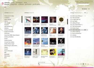 Local music library on Zune, running in Windows 7