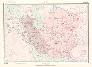 Map of the Khwarazmian Empire showing late territories of Jalal al-Din in the northwest. Gaza in the southwest, where the Khwarazmians ended up, is not shown. Historical Atlas of Iran - Plate No. 16 cropped.jpg