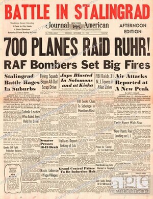 New York Journal American headlining the 1942 Battle of Stalingrad during World War II