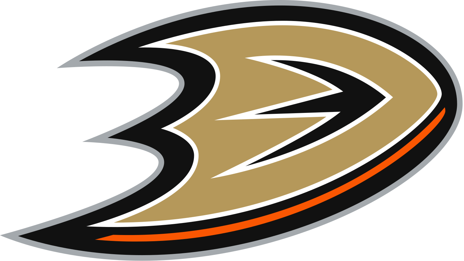 Team mascot Wild Wing points at Anaheim Ducks owners Susan