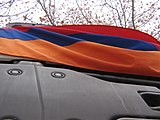 Photograph taken by one of the activists lying on the ground to prevent a concrete-mixing truck from entering Mashtots Park.