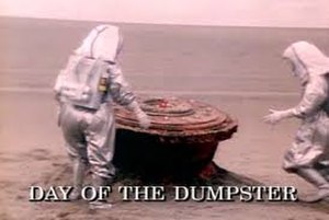 Two astronauts who are on the Moon investigating a mysterious dumpster