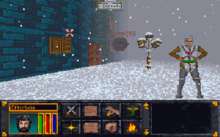 At the Mages Guild in the snow The Elder Scrolls - Arena in-game screenshot (MS-DOS).png