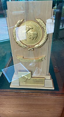 USF's women's swimming national championship trophy on display at the Lee Roy Selmon Athletic Center USF Swimming Championship Trophy.jpg