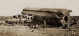 Aftermath of a wreck of a strikebreaker-operated CB&Q train at the crossing of the line of the Chicago, Milwaukee & St. Paul, Feb. 27, 1888. 880227-cb&qcrash-sm.jpg