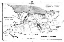 Map from The Ancient and Modern State of the Parish of Cramond. Cramond map.jpg