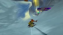 Crash Twinsanity features several styles of gameplay, one of which is named HumiliSkate, in which Crash rides Cortex as a snowboard.