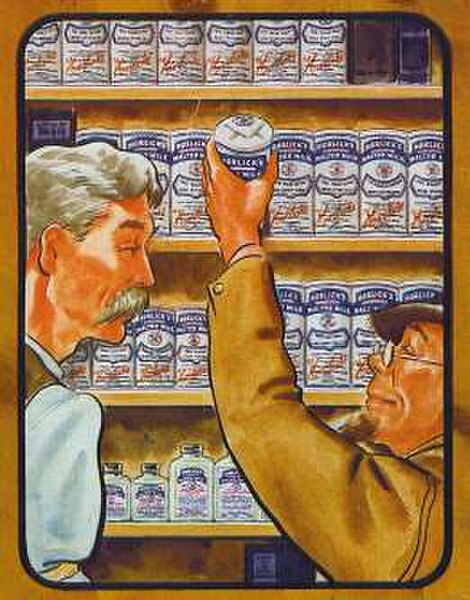 Lum and Abner, the latter of whom is seen in this advertisement reaching for a can of Horlick's. The malted milk maker sponsored the show during its e