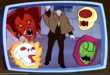 Mephisto (top left) as he appears in Spider-Man and His Amazing Friends.
