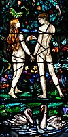 Detail from the Creation window, S.Chad,Far Headingley,Leeds, 1923: Adam & Eve
