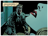 An interior panel from The Fade Out drawn by Sean Phillips and colored by Elizabeth Breitweiser showing the use of a period-appropriate font, color splotches, and shadows. The Fade Out excerpt.png