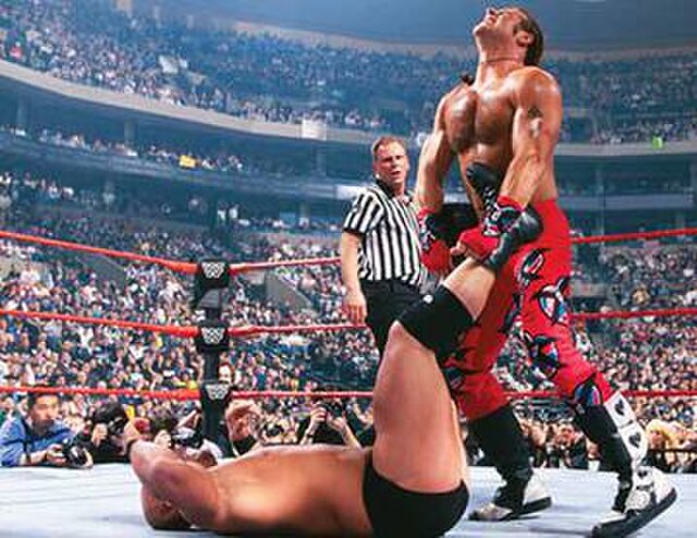 Stone Cold Steve Austin and Shawn Michaels during their WWF Championship match