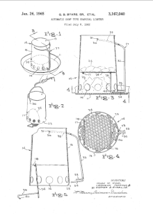 Patent drawing (1965) of a chimney starter Charcoal lighter patent drawing.gif
