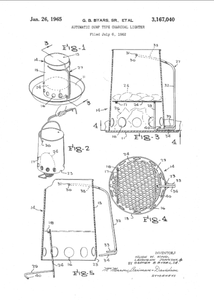 Patent drawing (1965) of a chimney starter