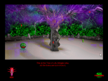 Gameplay screenshot of Eastern Mind. The player is looking at the Tree of Life (Mingke-shu) and the interface displays dialogue and items. Eastern Mind gameplay screenshot.png