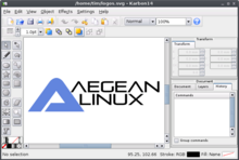 A screenshot of Karbon14 vector graphic software running on an AegeanLinux desktop. Karbon14-1.6-screenshot.png