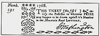 Mountain Road Lottery lottery sponsored by George Washington in 1768