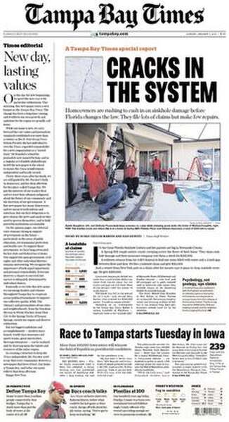 The January 1, 2012, front page of the first edition of the Tampa Bay Times.