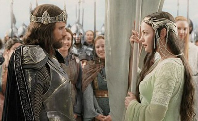 In Peter Jackson's The Lord of The Rings film trilogy, the tale is brought from the appendix into the main narrative, and (shown) Arwen brings the ban