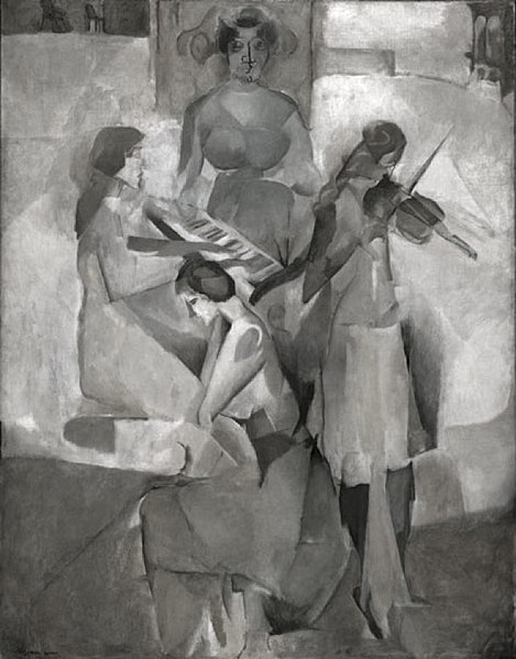 File:Marcel Duchamp, 1911, La sonate (Sonata), oil on canvas, 145.1 x 113.3 cm, Philadelphia Museum of Art (Black and white).jpg