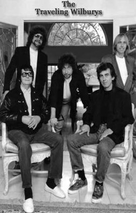 The Traveling Wilburys in May 1988 (top: Jeff Lynne, Tom Petty; bottom: Roy Orbison, Bob Dylan, George Harrison)