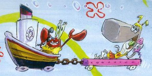 An early drawing of Mr. Krabs and Pearl from Hillenburg's series bible.