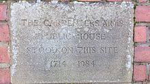 Stone plaque commemorating the site of the former Carpenters Arms at Henley Bridge (Remenham) Stone plaque commemorating the site of the former Carpenters Arms at Henley Bridge.jpg