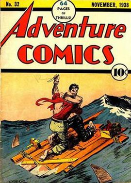 Cover of Adventure Comics #32 (November 1938), the first number under the Adventure Comics title; art by Creig Flessel.